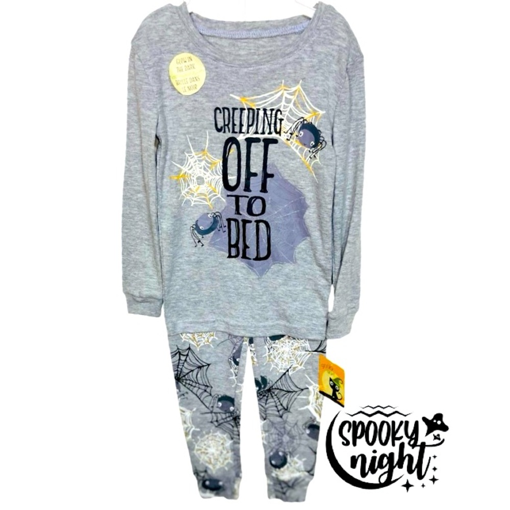 SPOOKY NIGHTS Halloween Creeping Off To Bed Pajamas Glow In The Dark Sz 3T